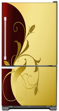 Burgundy Gold Leaf Magnet Skin on Model Type Bottom Freezer Refrigerator