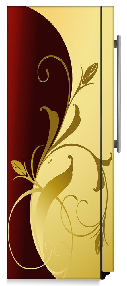 Burgundy Gold Leaf Magnet Skin on Side of Refrigerator