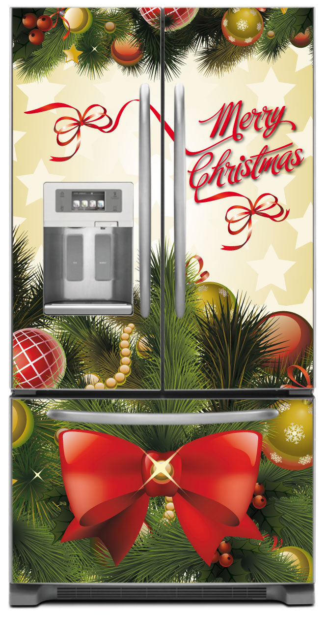 Best! Merry Christmas Bow Refrigerator Skin