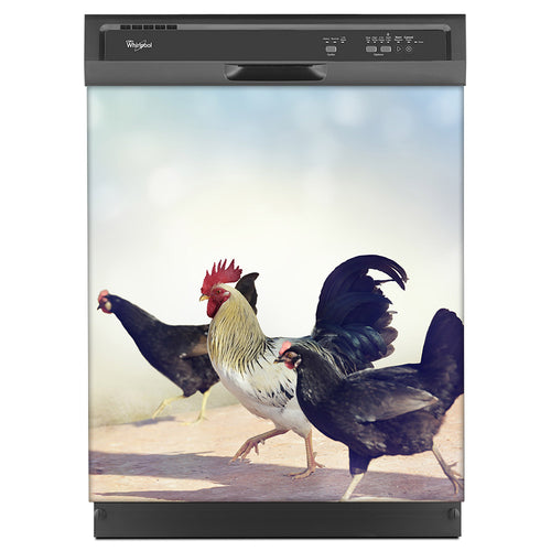 Chickens On The Run Magnet Skin on Black Dishwasher