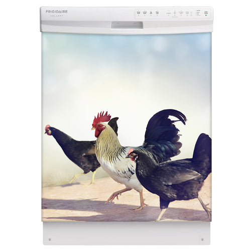Chickens On The Run Magnet Skin on White Dishwasher