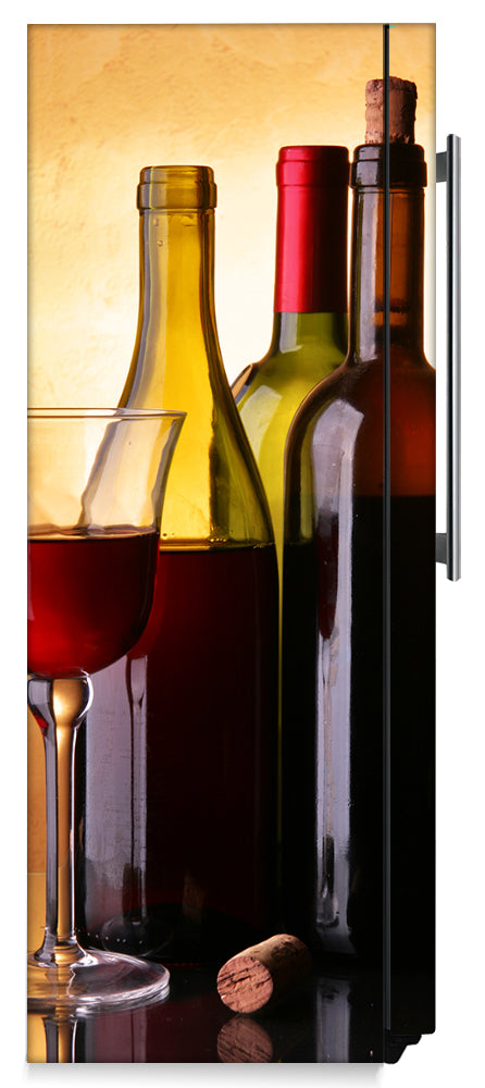 Classic Wine Bottles Magnetic Refrigerator Cover Skin Wrap on Side Fridge Panel