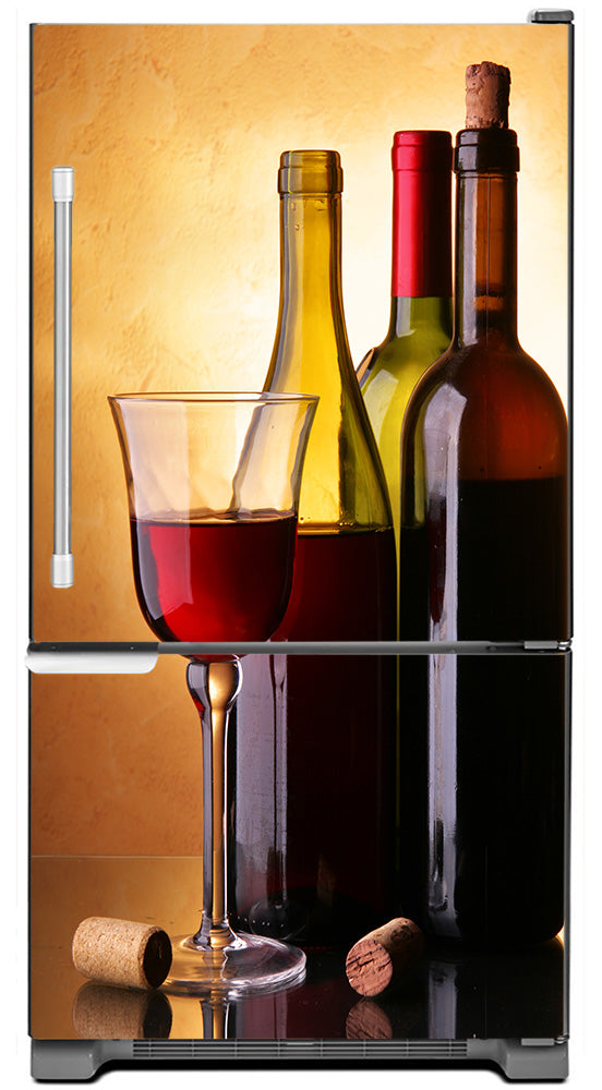Classic Wine Bottles Magnetic Refrigerator Skin Wrap Panel on Model Type Fridge Bottom Freezer Refrigerator