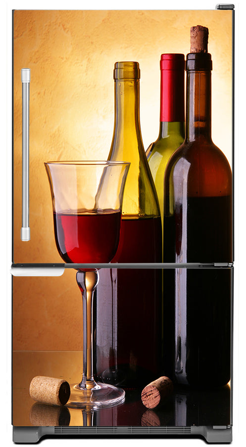  Classic Wine Bottles Magnetic Refrigerator Skin Wrap Panel on Model Type Fridge Bottom Freezer Refrigerator 