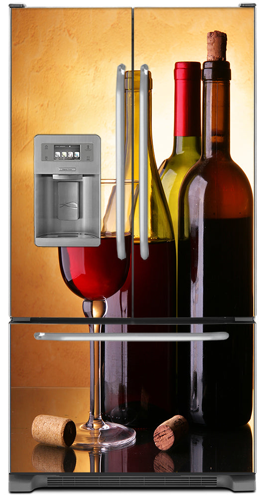 Classic Wine Bottles Magnetic Refrigerator Skin Wrap Panel on Model Type Fridge French Door with Ice Maker