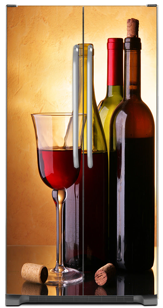 Classic Wine Bottles Magnetic Refrigerator Skin Wrap Panel on Model Type Fridge Side by Side