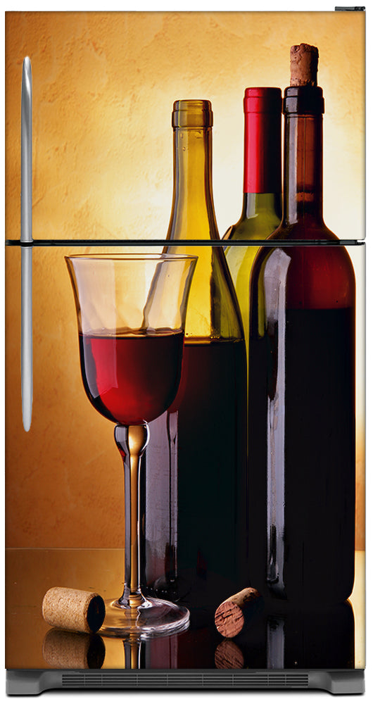Classic Wine Bottles Magnetic Refrigerator Skin Wrap Panel on Model Type Fridge Top Freezer Refrigerator