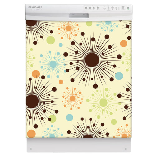 Color Burst Magnetic Dishwasher Cover Skin Panel on Dishwasher with White Control Panel