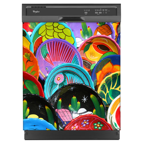 Colorful Plates Magnet Skin on Black Dishwasher
