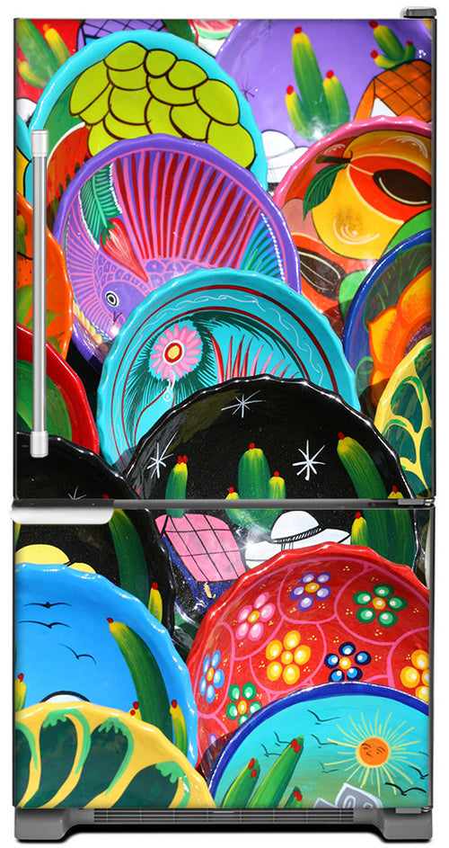Colorful Plates Magnet Skin on Model Type Bottom Freezer Refrigerator