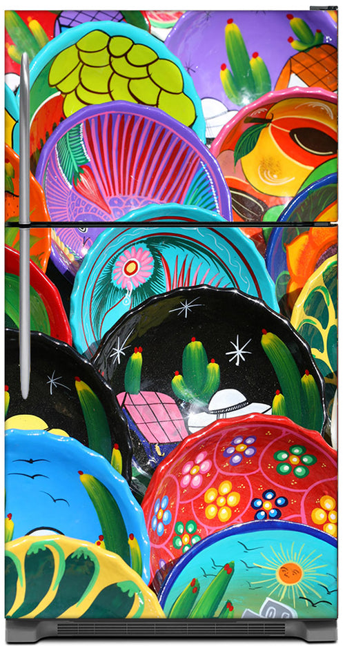 Colorful Plates Magnet Skin on Model Type Top Freezer Refrigerator