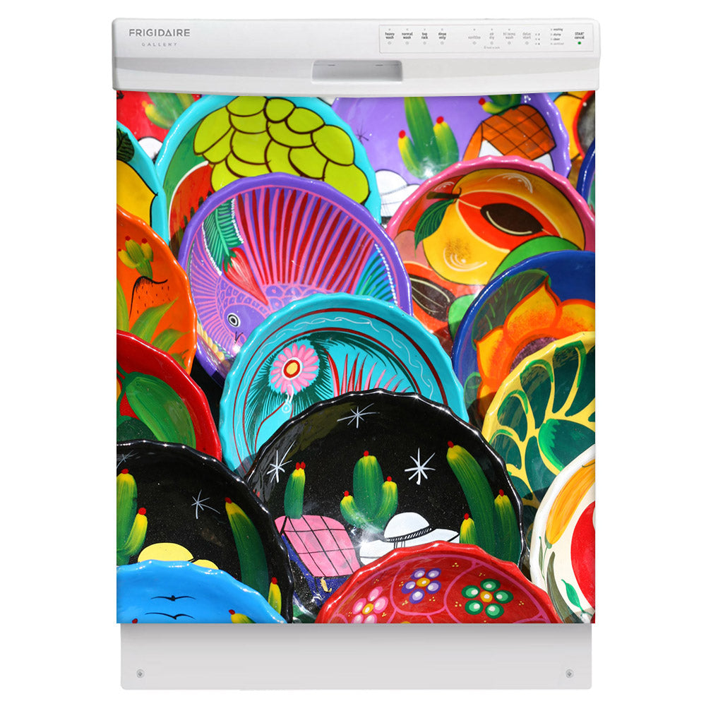 Colorful Plates Magnet Skin on White Dishwasher
