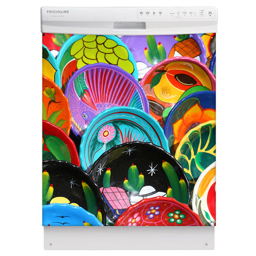 Colorful Plates Magnet Skin on White Dishwasher