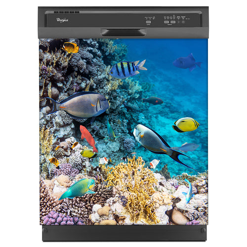 Coral Reef Fish Magnet Skin on Black Dishwasher