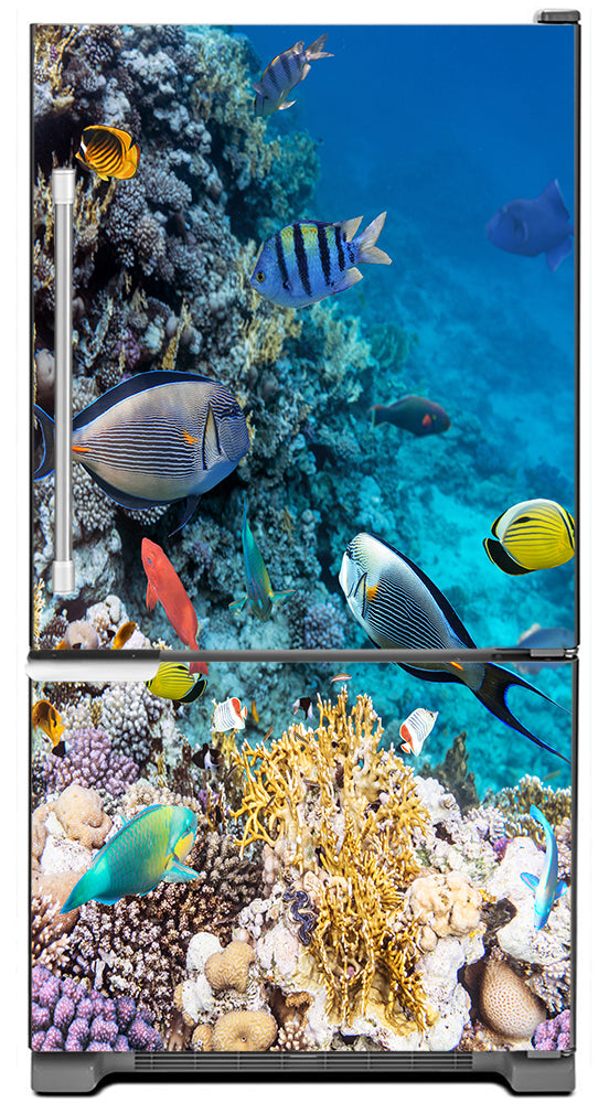 Coral Reef Fish Magnetic Refrigerator Cover Panel Skin Wrap on Fridge Model Type Bottom Freezer Fridge