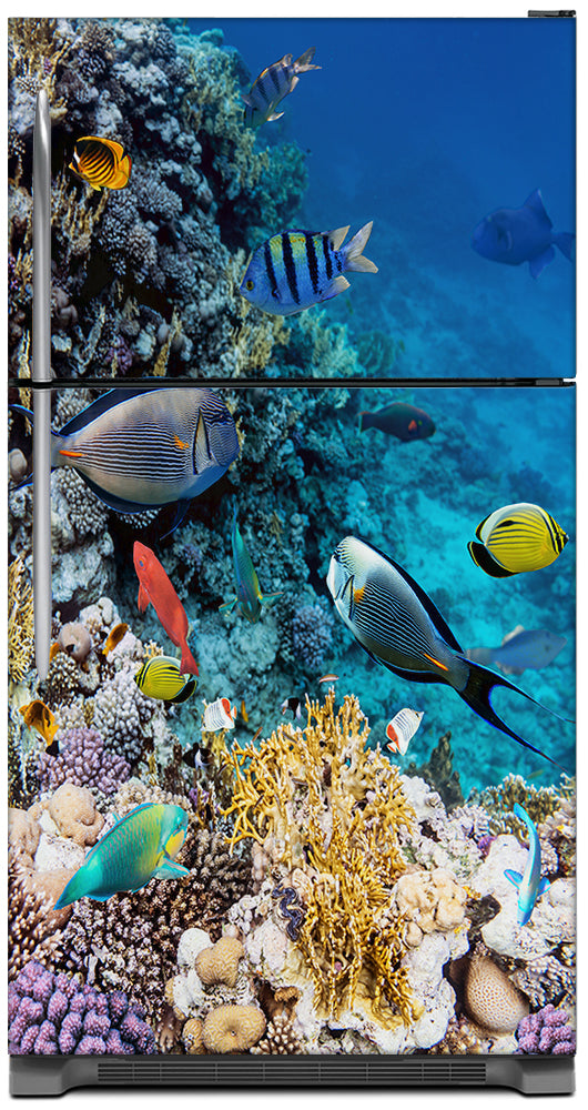 Coral Reef Fish Magnetic Refrigerator Cover Panel Skin Wrap on Fridge Model Type Top Freezer Fridge
