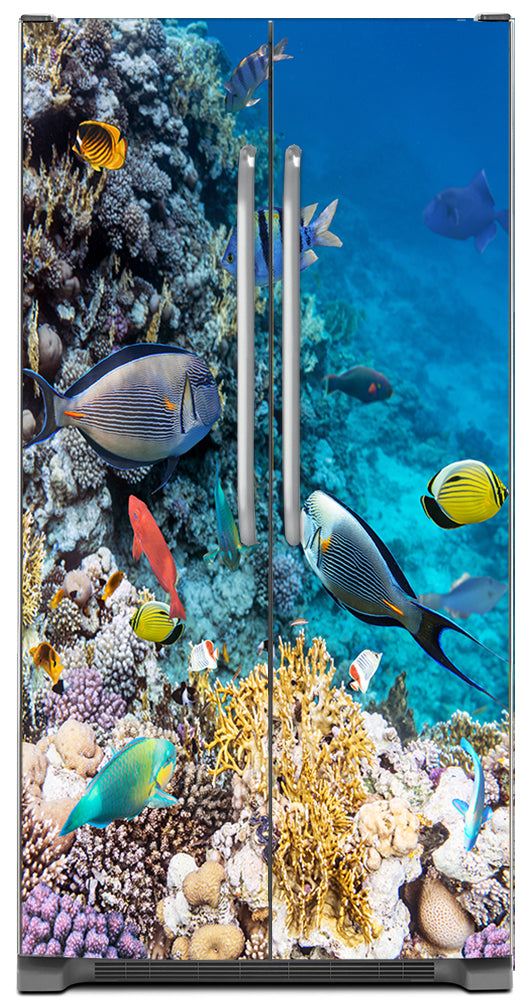 Coral Reef Fish Magnetic Refrigerator Cover Panel Skin Wrap on Refrigerator  Model Type Side by Side Fridge