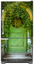 Cozy Cottage Green Door Magnet Skin on Model Type Bottom Freezer Refrigerator