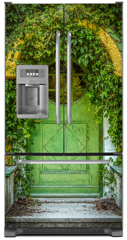 Cozy Cottage Green Door Magnet Skin on Model Type French Door Refrigerator with Ice Maker Water Dispenser