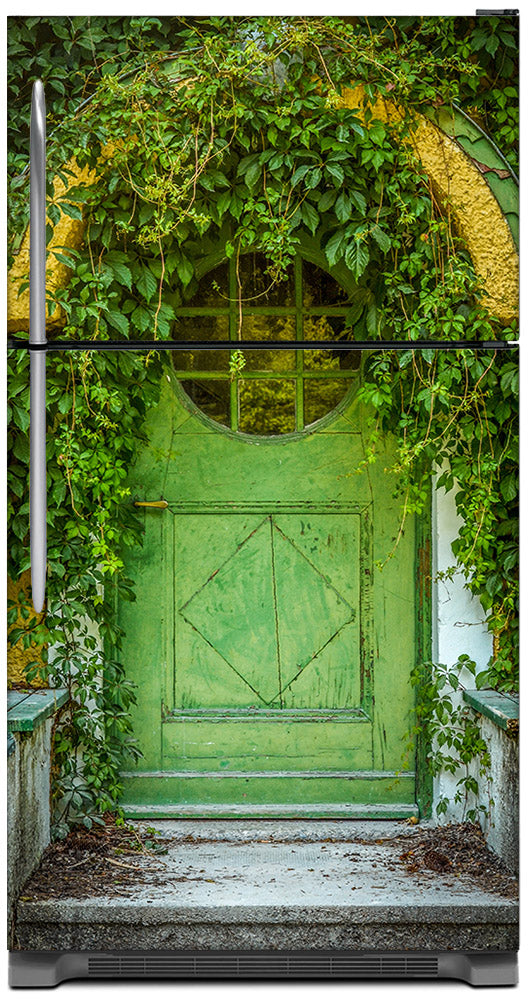 Cozy Cottage Green Door Magnet Skin on Model Type Top Freezer Refrigerator