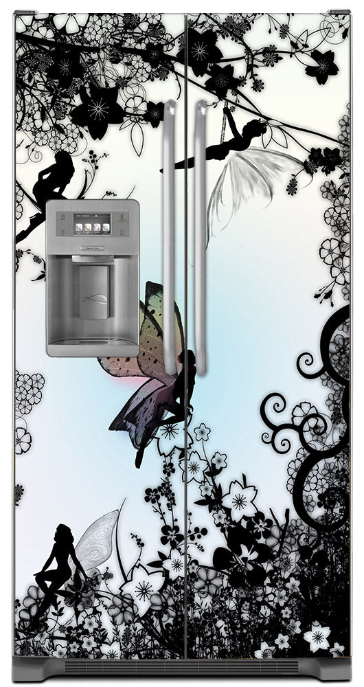 Delightful Fairies Magnet Skin on Model Type Side by Side Refrigerator with Ice Maker Water Dispenser