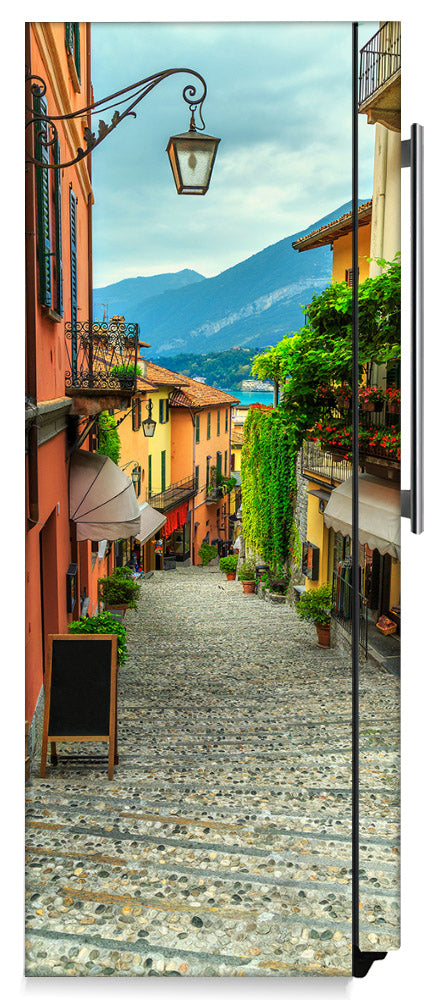 European Cobblestone Path Magnet Skin on Side of Refrigerator