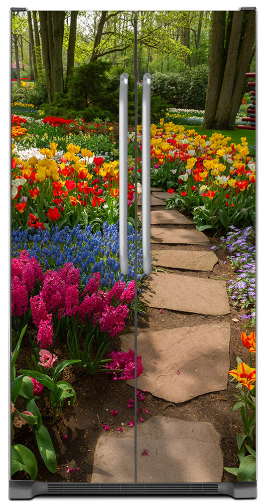 Flower Path Magnet Skin on Model Type Side by Side Refrigerator