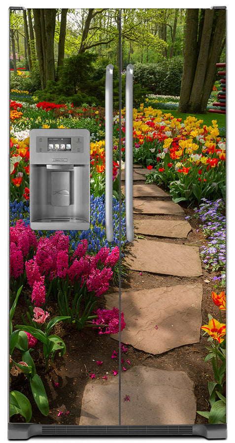  Flower Path Magnet Skin on Model Type Side by Side Refrigerator with Ice Maker Water Dispenser 