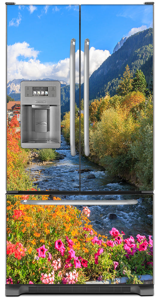 Flowers Along a Stream  Magnet Skin Panel on Refrigerator Model Type French Door Fridge with Icemaker