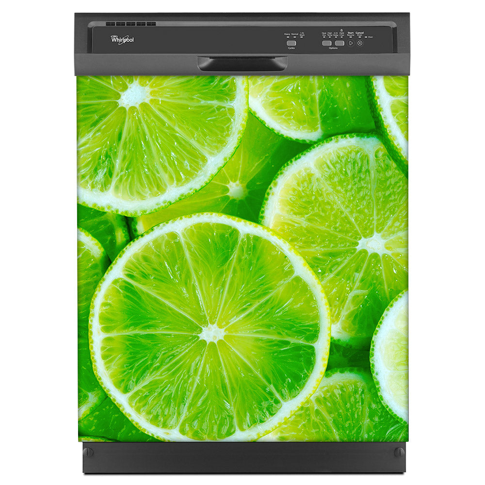 Fresh Limes Magnet Skin on Black Dishwasher