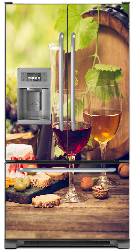 Glasses Of Wine Magnet Skin on Model Type French Door Refrigerator with Ice Maker Water Dispenser