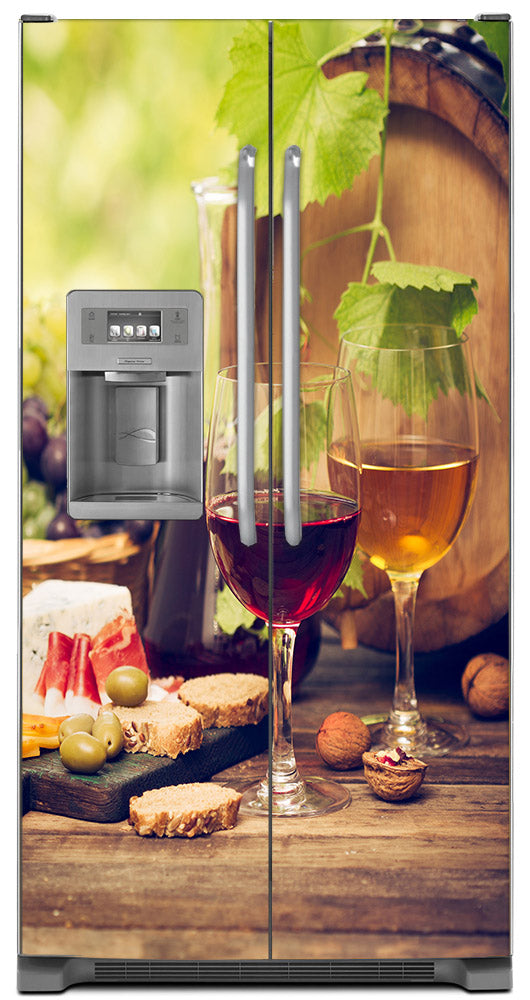 Glasses Of Wine Magnet Skin on Model Type Side by Side Refrigerator with Ice Maker Water Dispenser