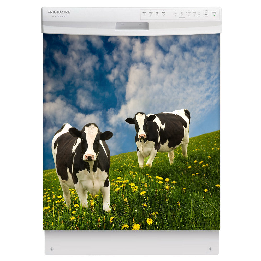 Grazing Cows Magnet Skin on White Dishwasher