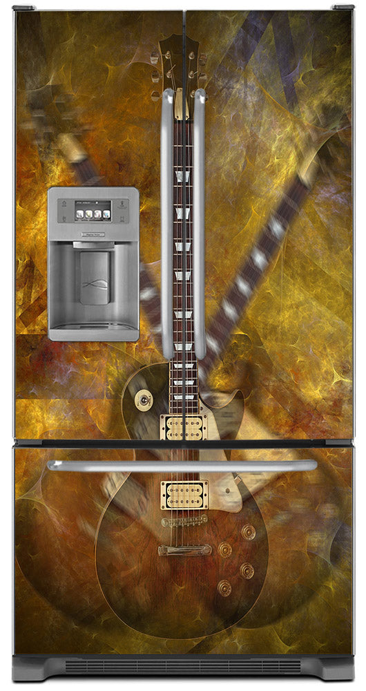 Guitar Funk Magnet Skin on Model Type French Door Refrigerator with Ice Maker Water Dispenser