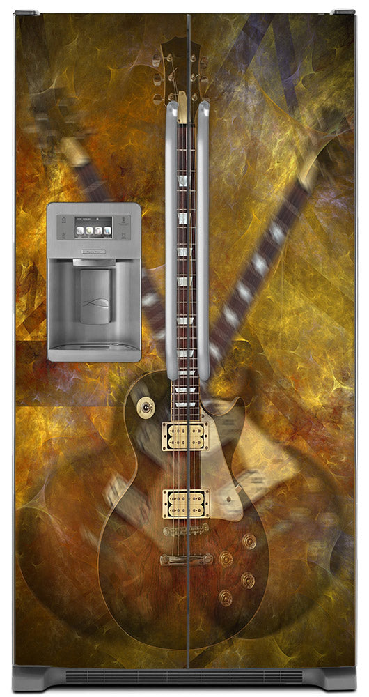 Guitar Funk Magnet Skin on Model Type Side by Side Refrigerator with Ice Maker Water Dispenser