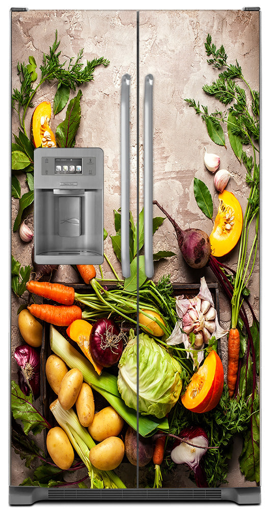 Healty Good Food Magnetic Refrigerator Cover Panel Skin Wrap on Fridge Model Type Side By Side Fridge with Ice Maker