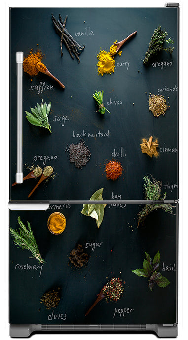 Herbs & Spices Magnetic Refrigerator Skin Cover Panel on Fridge Model Type Bottom Freezer Fridge