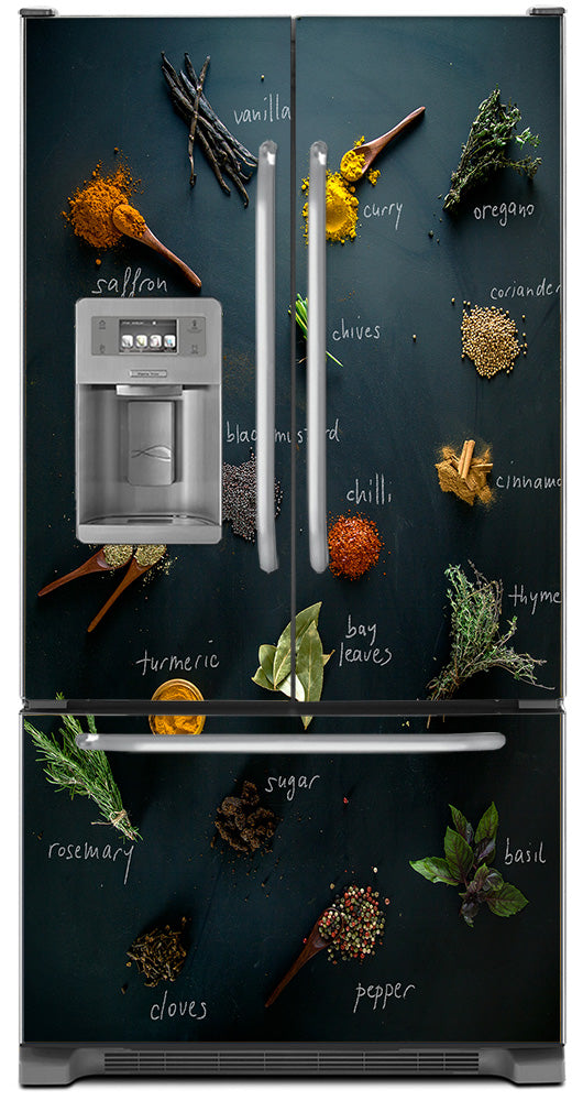 Herbs & Spices Magnetic Refrigerator Skin Cover Panel on Fridge Model Type French Door with Ice maker