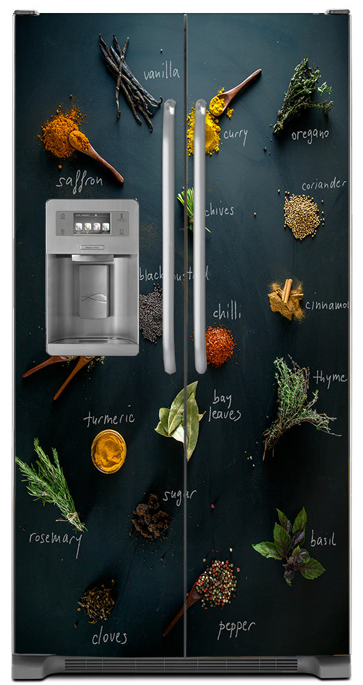 Herbs & Spices Magnetic Refrigerator Skin Cover Panel on Fridge Model Type Side by Side with Ice maker