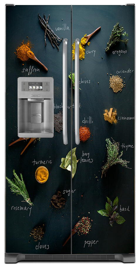  Herbs & Spices Magnetic Refrigerator Skin Cover Panel on Fridge Model Type Side by Side with Ice maker 