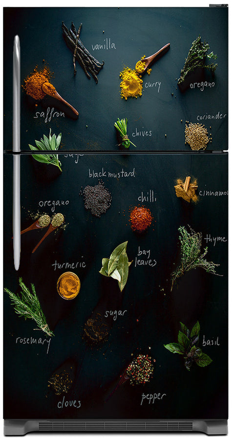  Herbs & Spices Magnetic Refrigerator Skin Cover Panel on Fridge Model Type TopFreezer Fridge 