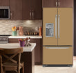 Load image into Gallery viewer, Kitchen with Brown Cabinets Ivory Counter Top Almond Nutshell Magnet Skin on French Door Refrigerator with Ice Maker
