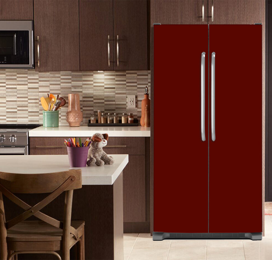  Kitchen with Brown Cabinets Ivory Countertop Burgundy Maroon Magnet Skin on Refrigerator Model Type Bottom Freezer 