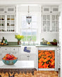 Load image into Gallery viewer, Kitchen with White Cabinets Green Countertop Terra Cotta Floor Kitchen Sink with Window next to Orange Poppies Magnet Skin on Dishwasher with White Control Panel
