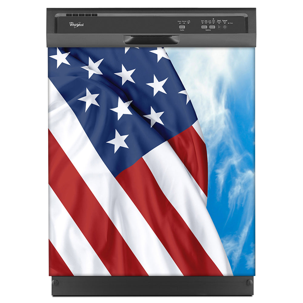 Majestic USA Flag Magnet Skin on Black Dishwasher