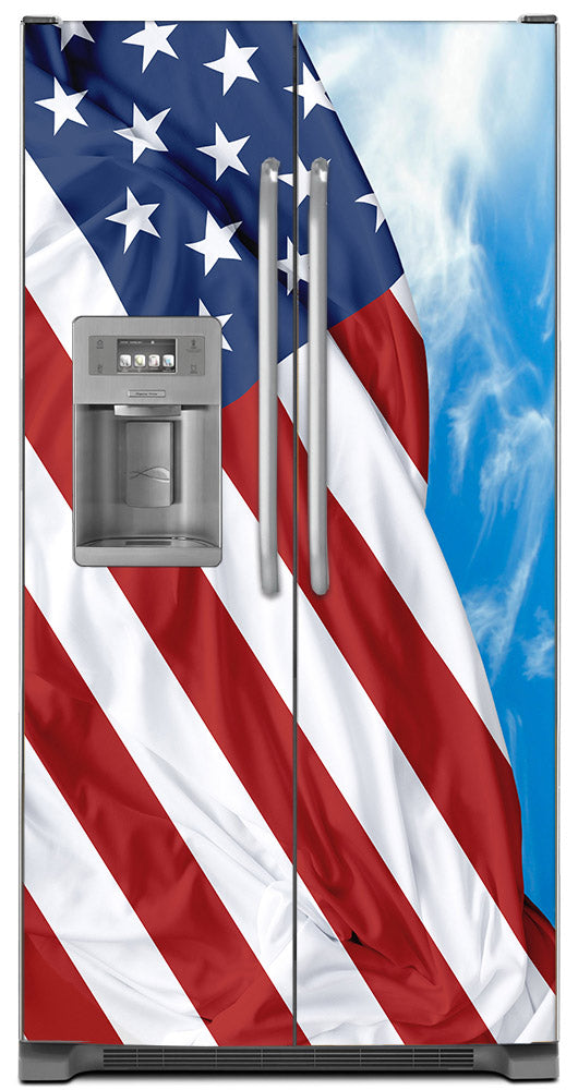 Majestic USA Flag Magnet Skin on Model Type Side by Side Refrigerator with Ice Maker Water Dispenser