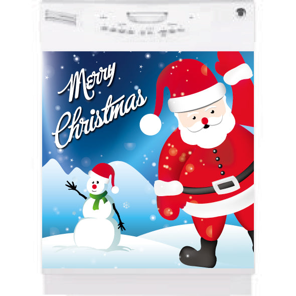 Merry Christmas Santa and Snowman Magnetic Dishwasher Cover