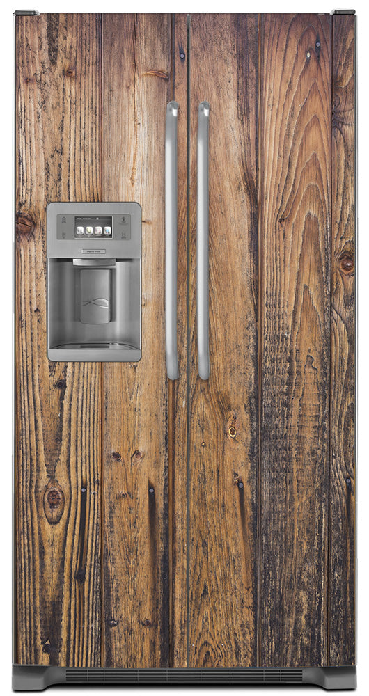 Natural Wood Planks Magnet Skin Panel on Refrigerator Model Type Side by Side Fridge with Icemaker