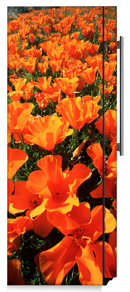 Orange Poppies Magnet Skin on Side of Refrigerator