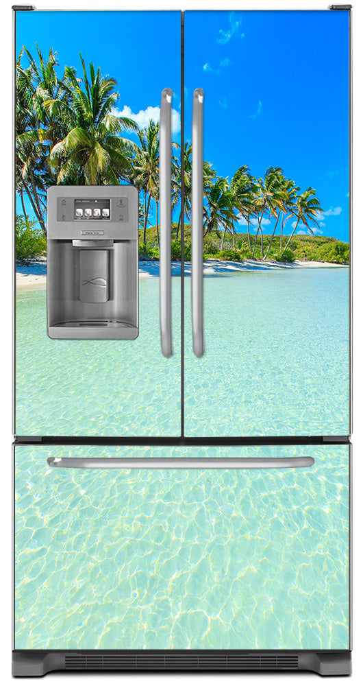 Paradise Island Magnetic Refrigerator Cover Wrap Skin Panel on Model Type Fridge French Door Refrigerator with Ice Maker
